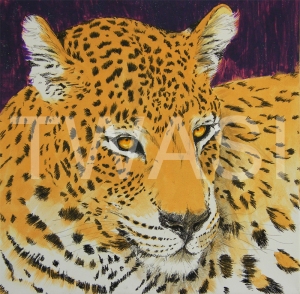 'Golden Leopard' by Stephen Hand Acrylic with glitter Unframed 40 x 40 £300