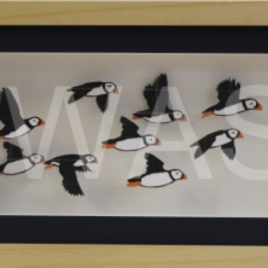 'Atlantic Puffins' by Sarah Trenchard 3D Paper and Wire Framed 47 x 27 x7 £300