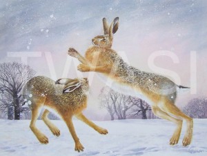 'Snow Fight' by Valerie Briggs Watercolour Mounted and unframed 78 x 83 £750