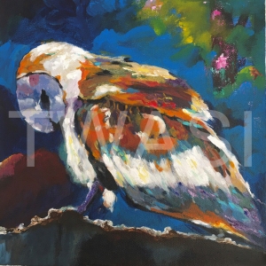 'Owl 1' by Varsha Manglam Acrylic on canvas Unframed 30x30 £40